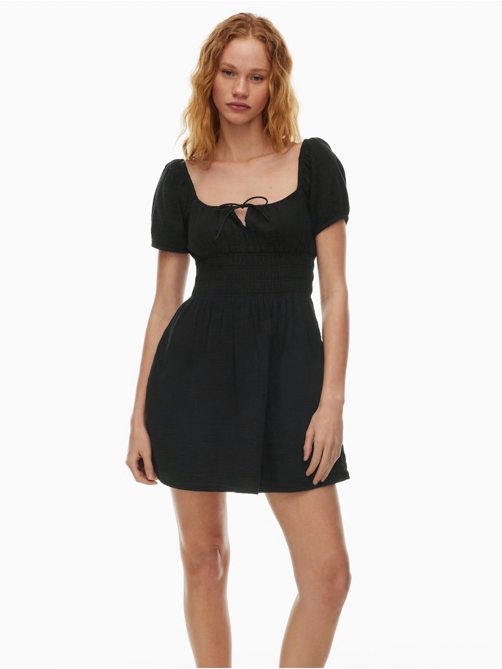 Aritzia Sunday Best Smocked Peasant Puff Sleeve Cottagecore Babydoll Mini Dress